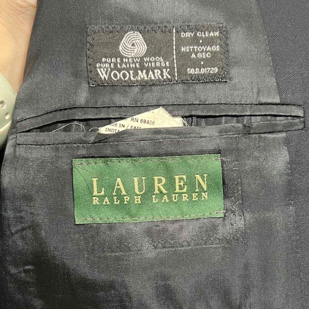 Lauren Ralph Lauren Mens Blazer Size 44L Navy 100% Wool Gold Buttons Classic‎